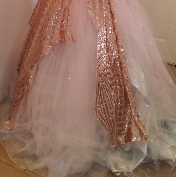 "HELEN" Blush Art Deco Wedding Ballgown Set - Picture 11 of 16
